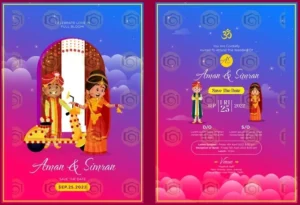 North Indian Simple Cartoon Save The Date